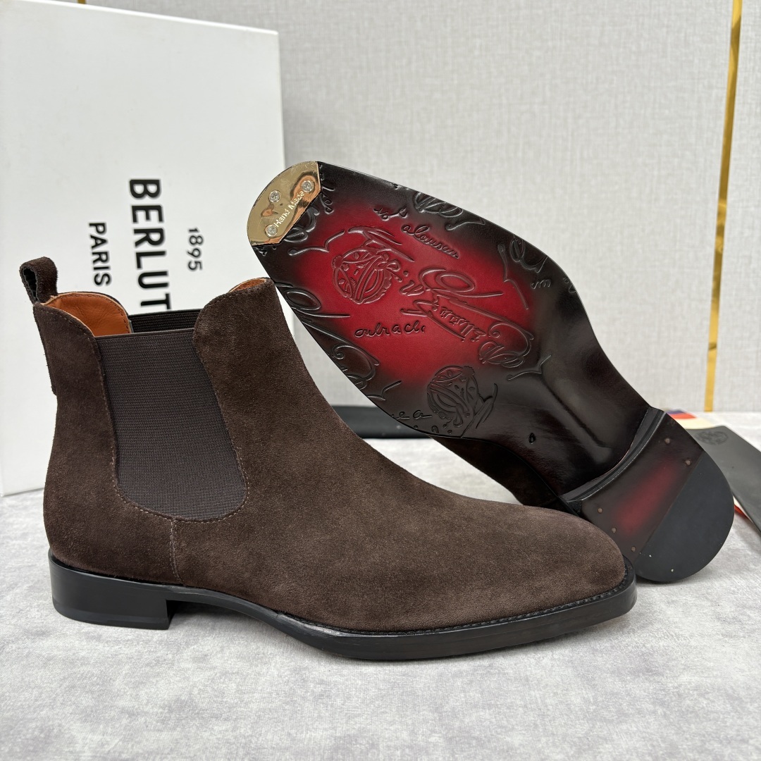 💋💍Berlut* 布鲁提 新品踝靴男士靴子 切尔西皮靴 以精湛工艺诠释奢华鞋履美学 这款靴子采用压纹鳄