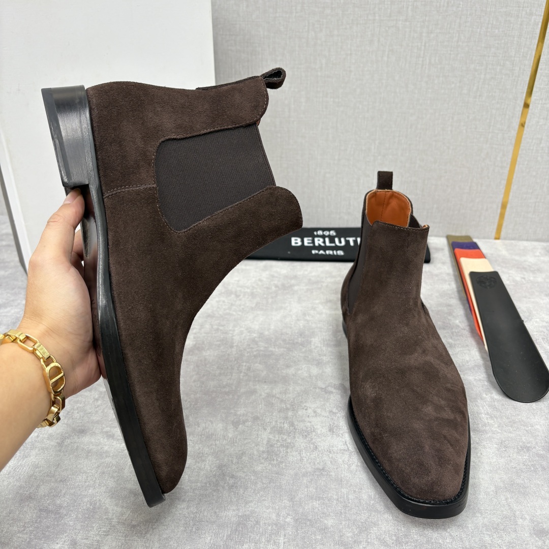 💋💍Berlut* 布鲁提 新品踝靴男士靴子 切尔西皮靴 以精湛工艺诠释奢华鞋履美学 这款靴子采用压纹鳄