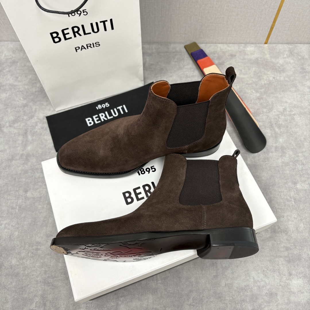 💋💍Berlut* 布鲁提 新品踝靴男士靴子 切尔西皮靴 以精湛工艺诠释奢华鞋履美学 这款靴子采用压纹鳄