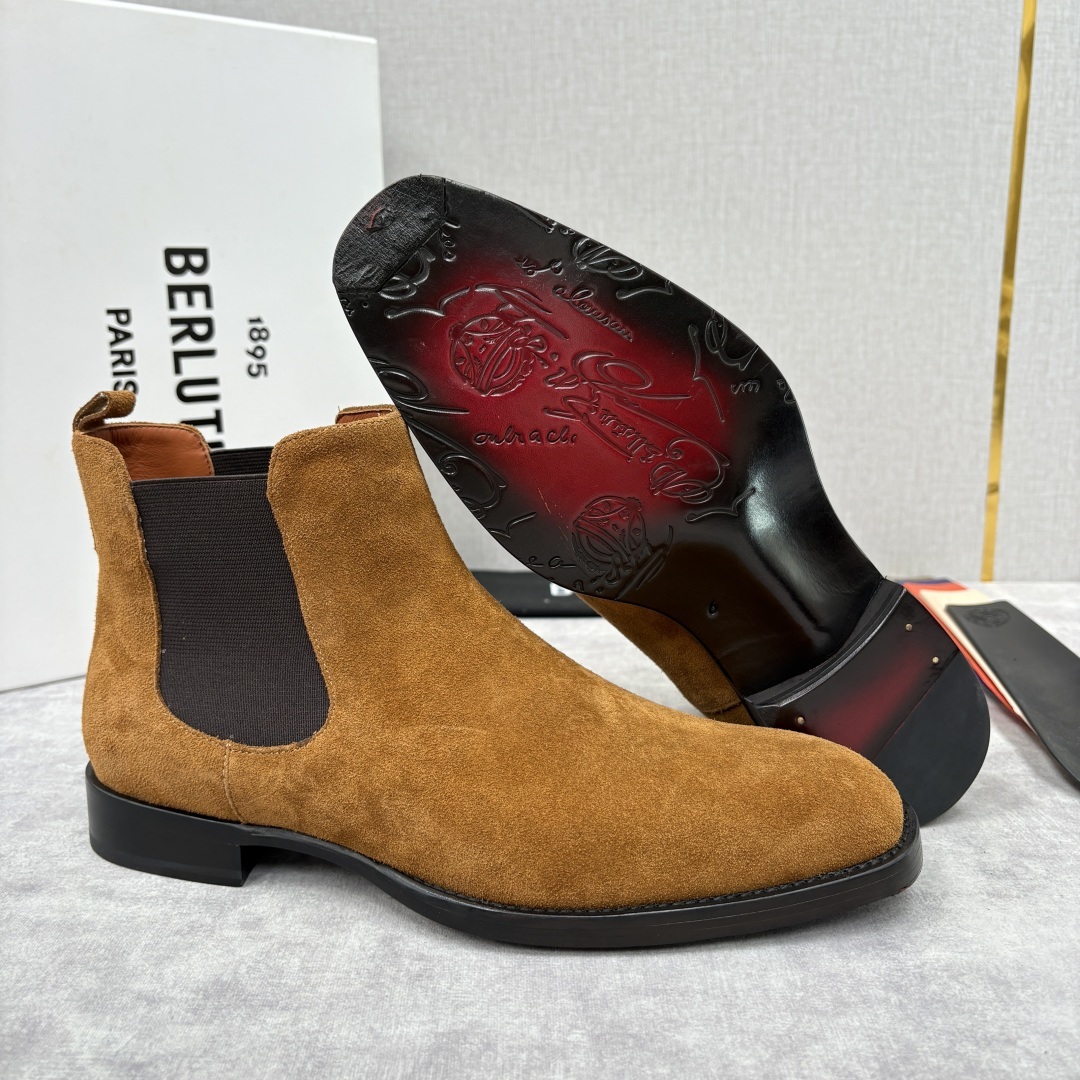 💋💍Berlut* 布鲁提 新品踝靴男士靴子 切尔西皮靴 以精湛工艺诠释奢华鞋履美学 这款靴子采用压纹鳄