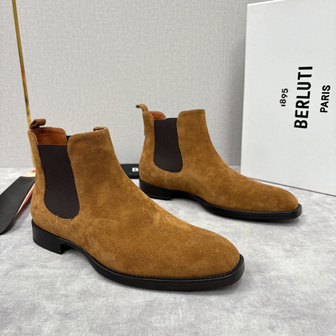 💋💍Berlut* 布鲁提 新品踝靴男士靴子 切尔西皮靴 以精湛工艺诠释奢华鞋履美学 这款靴子采用压纹鳄