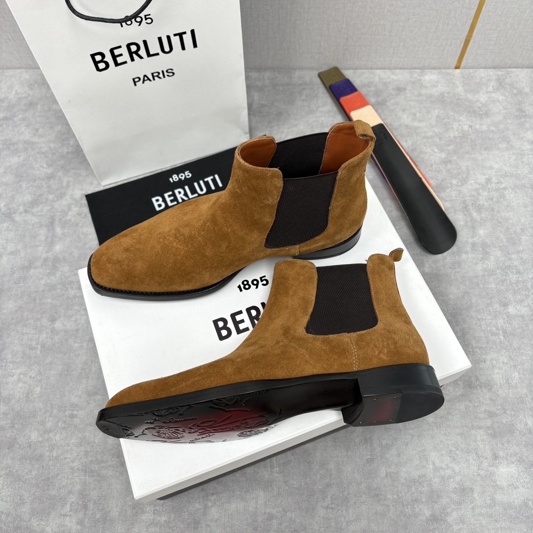 💋💍Berlut* 布鲁提 新品踝靴男士靴子 切尔西皮靴 以精湛工艺诠释奢华鞋履美学 这款靴子采用压纹鳄