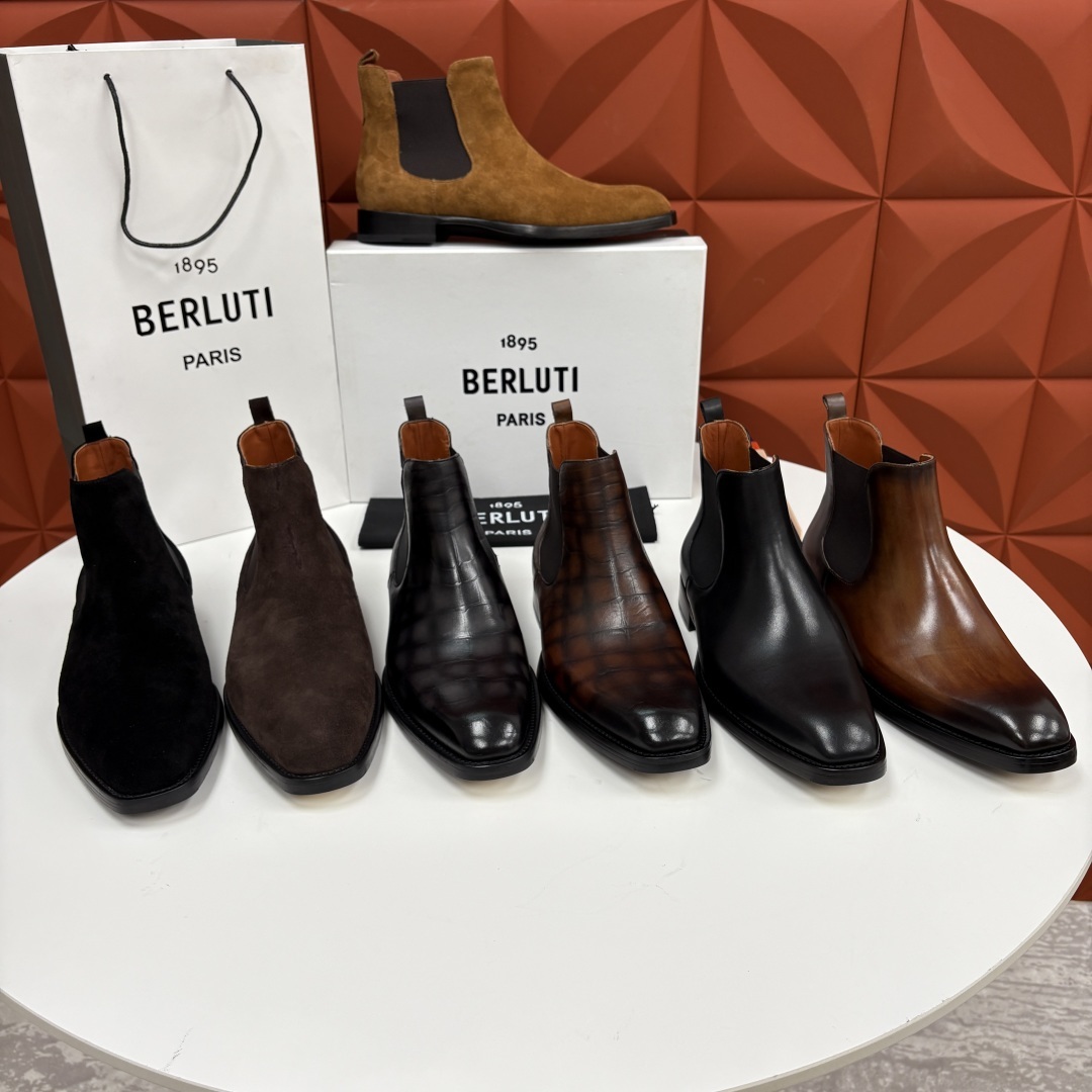 💋💍Berlut* 布鲁提 新品踝靴男士靴子 切尔西皮靴 以精湛工艺诠释奢华鞋履美学 这款靴子采用压纹鳄