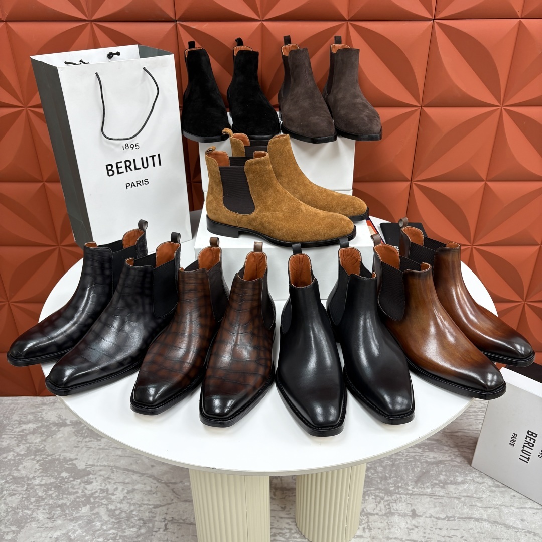 💋💍Berlut* 布鲁提 新品踝靴男士靴子 切尔西皮靴 以精湛工艺诠释奢华鞋履美学 这款靴子采用压纹鳄