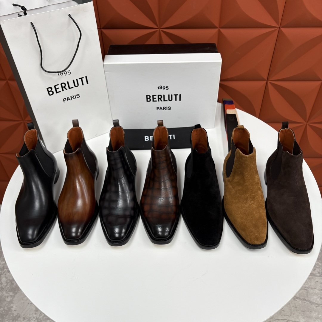 💋💍Berlut* 布鲁提 新品踝靴男士靴子 切尔西皮靴 以精湛工艺诠释奢华鞋履美学 这款靴子采用压纹鳄