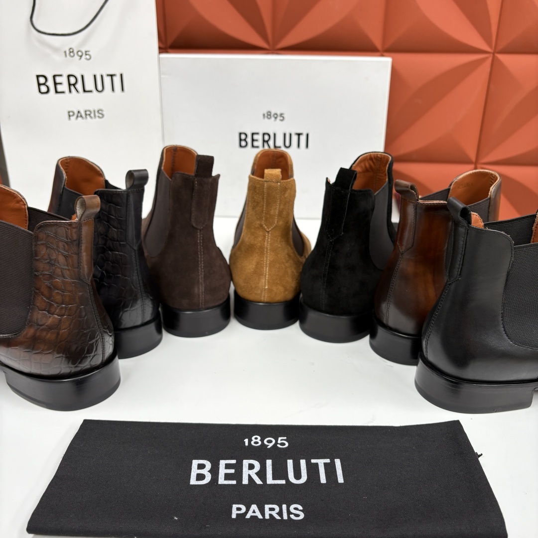 💋💍Berlut* 布鲁提 新品踝靴男士靴子 切尔西皮靴 以精湛工艺诠释奢华鞋履美学 这款靴子采用压纹鳄