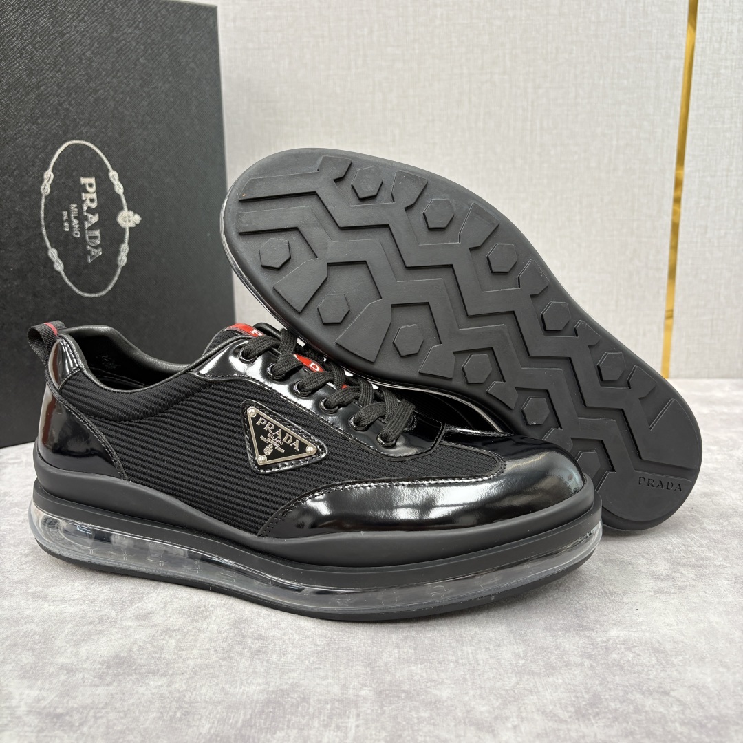 💋💍P家新品 PRAD*/普拉-达 新款休闲正装气垫皮革运动鞋 这款气垫运动板鞋采用进口开边珠/柔软腊面