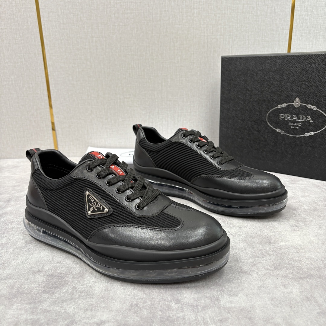 💋💍P家新品 PRAD*/普拉-达 新款休闲正装气垫皮革运动鞋 这款气垫运动板鞋采用进口开边珠/柔软腊面