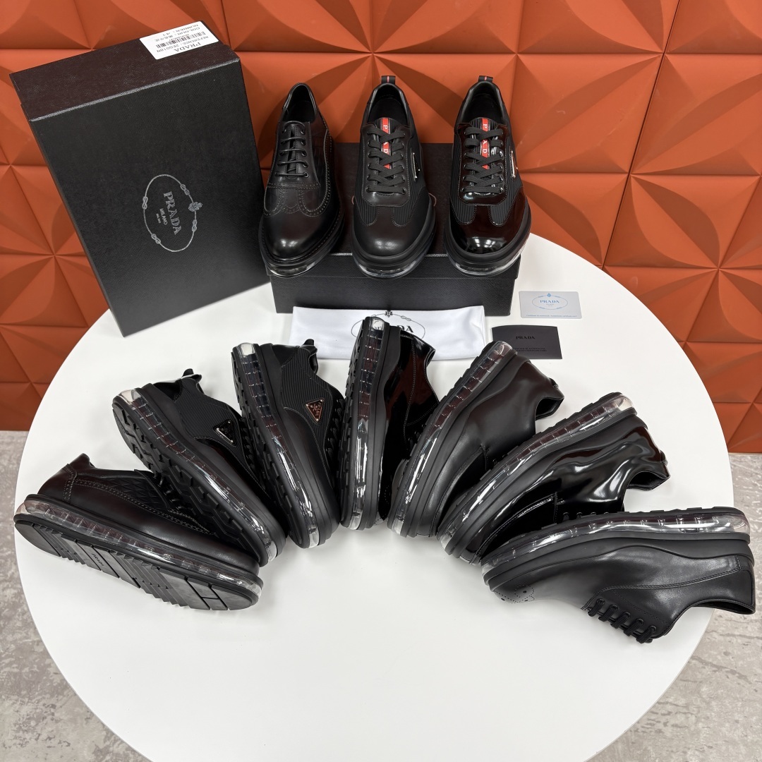 💋💍P家新品 PRAD*/普拉-达 新款休闲正装气垫皮革运动鞋 这款气垫运动板鞋采用进口开边珠/柔软腊面