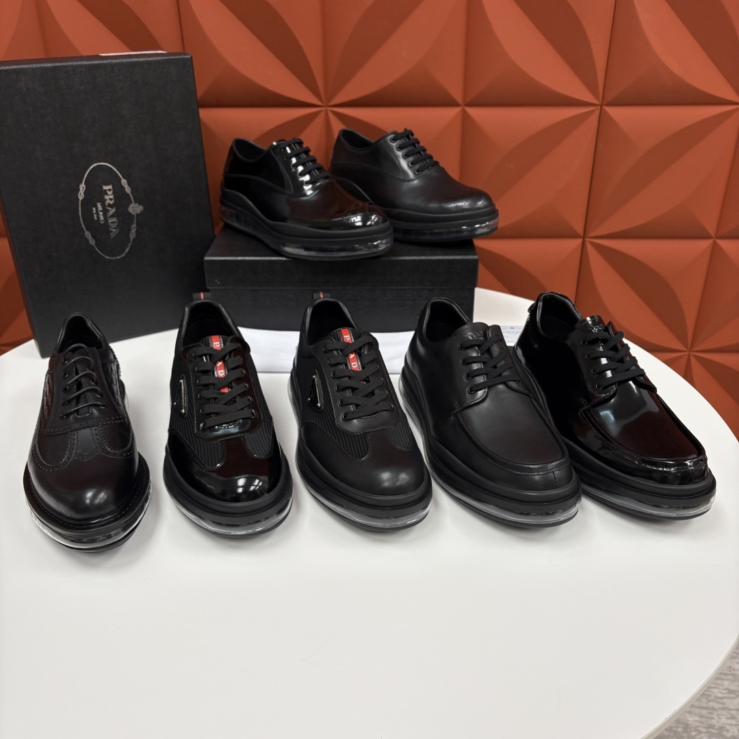 💋💍P家新品 PRAD*/普拉-达 新款休闲正装气垫皮革运动鞋 这款气垫运动板鞋采用进口开边珠/柔软腊面
