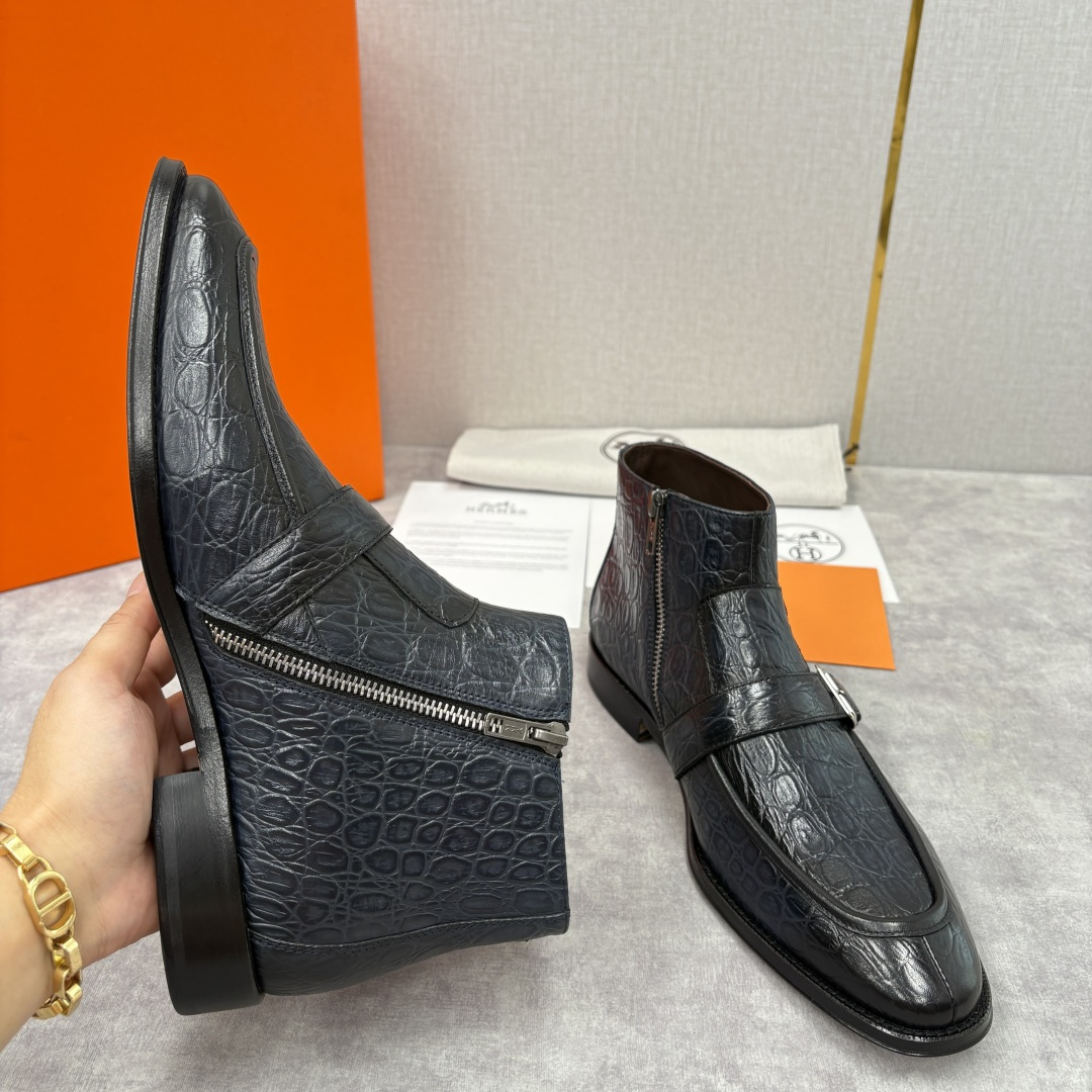 💋💍H家新品 爱马-仕 Hermè*s 鳄鱼纹男士短靴皮靴 奢华匠艺与绅士格调的巅峰融合 精选进口鳄鱼纹