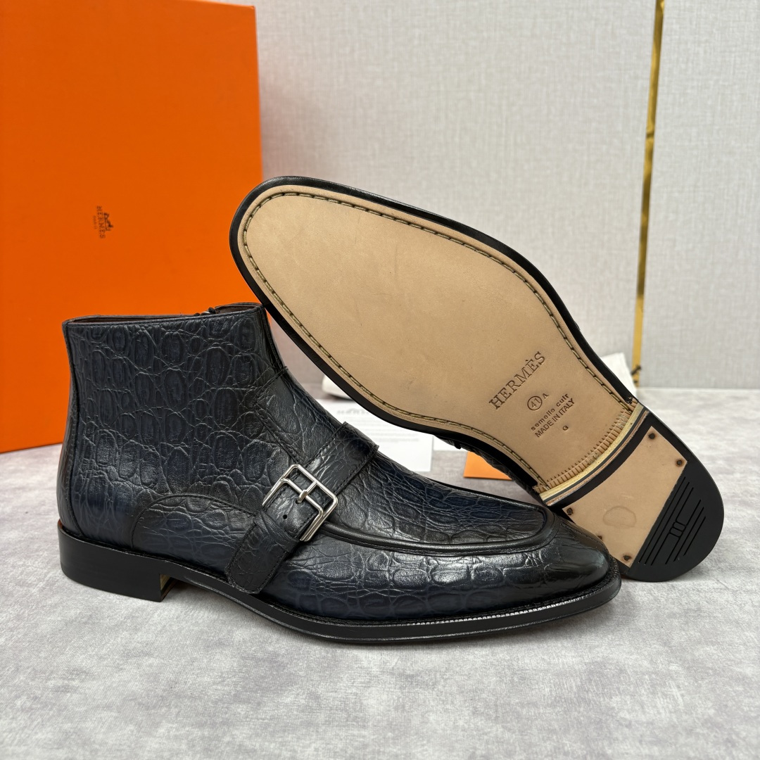 💋💍H家新品 爱马-仕 Hermè*s 鳄鱼纹男士短靴皮靴 奢华匠艺与绅士格调的巅峰融合 精选进口鳄鱼纹