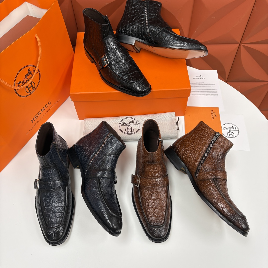 NO:556553,Collection Picture New Product Hermè*s crocodile pattern men's short leather boots, hermes,hermes,boots19860909集合图 新品 爱马-仕 Hermè*s 鳄鱼纹男士短靴皮靴,,hermes,hermes,boots,Men's shoes