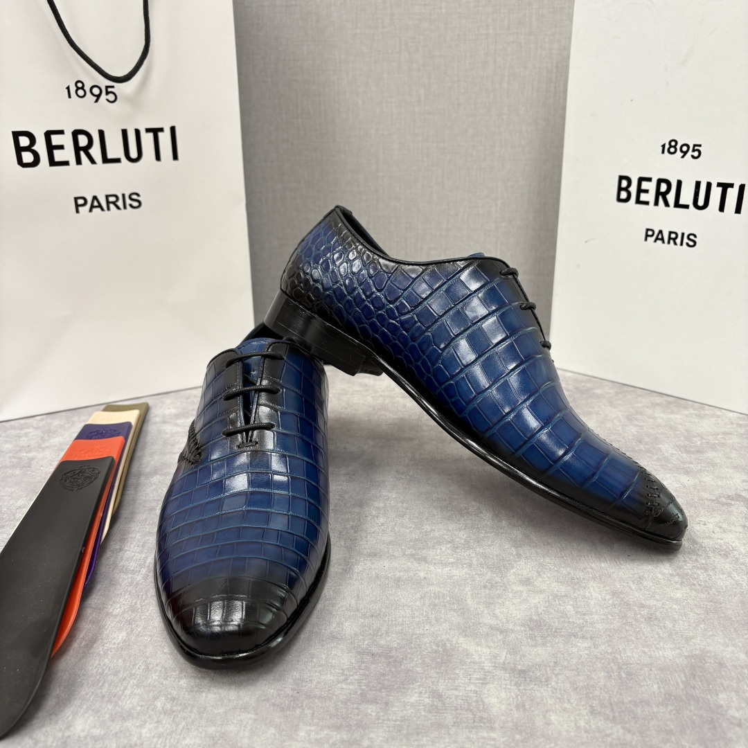 💋💍Berlut* 布鲁提 新款男士手工擦色正装皮鞋上新🆕 奢华与匠心的完美融合。甄选优质进口鳄鱼🐊压纹