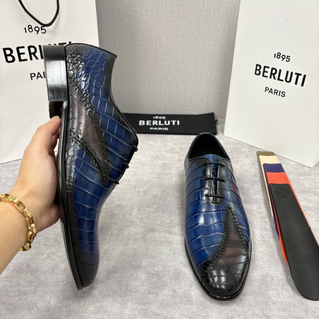 💋💍Berlut* 布鲁提 新款男士手工擦色正装皮鞋上新🆕 奢华与匠心的完美融合。甄选优质进口鳄鱼🐊压纹