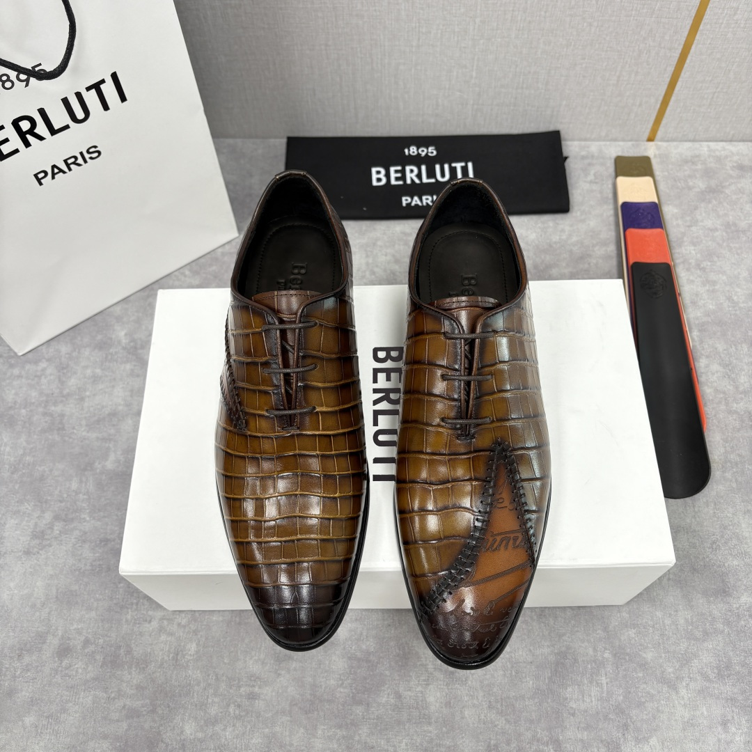 💋💍Berlut* 布鲁提 新款男士手工擦色正装皮鞋上新🆕 奢华与匠心的完美融合。甄选优质进口鳄鱼🐊压纹