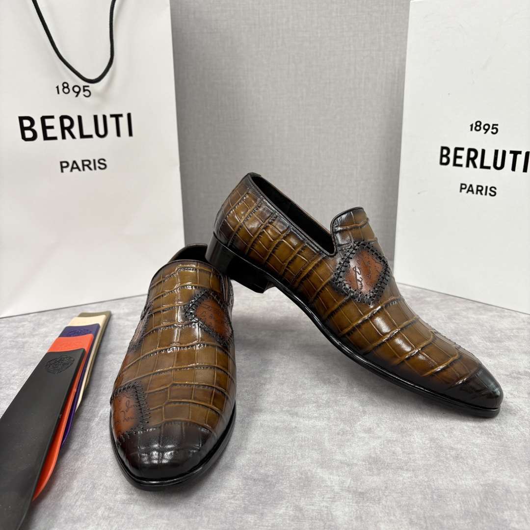 💋💍Berlut* 布鲁提 新款男士手工擦色鳄鱼纹乐福鞋正装皮鞋上新🆕 奢华与匠心的完美融合。甄选优质进