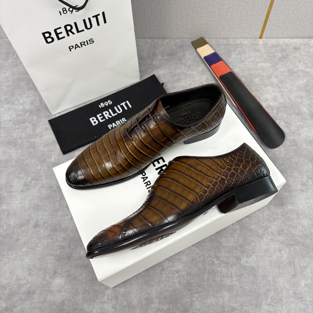 💋💍Berlut* 布鲁提 新款男士手工擦色正装皮鞋上新🆕 奢华与匠心的完美融合。甄选优质进口鳄鱼🐊压纹