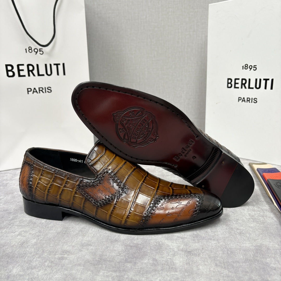 💋💍Berlut* 布鲁提 新款男士手工擦色鳄鱼纹乐福鞋正装皮鞋上新🆕 奢华与匠心的完美融合。甄选优质进