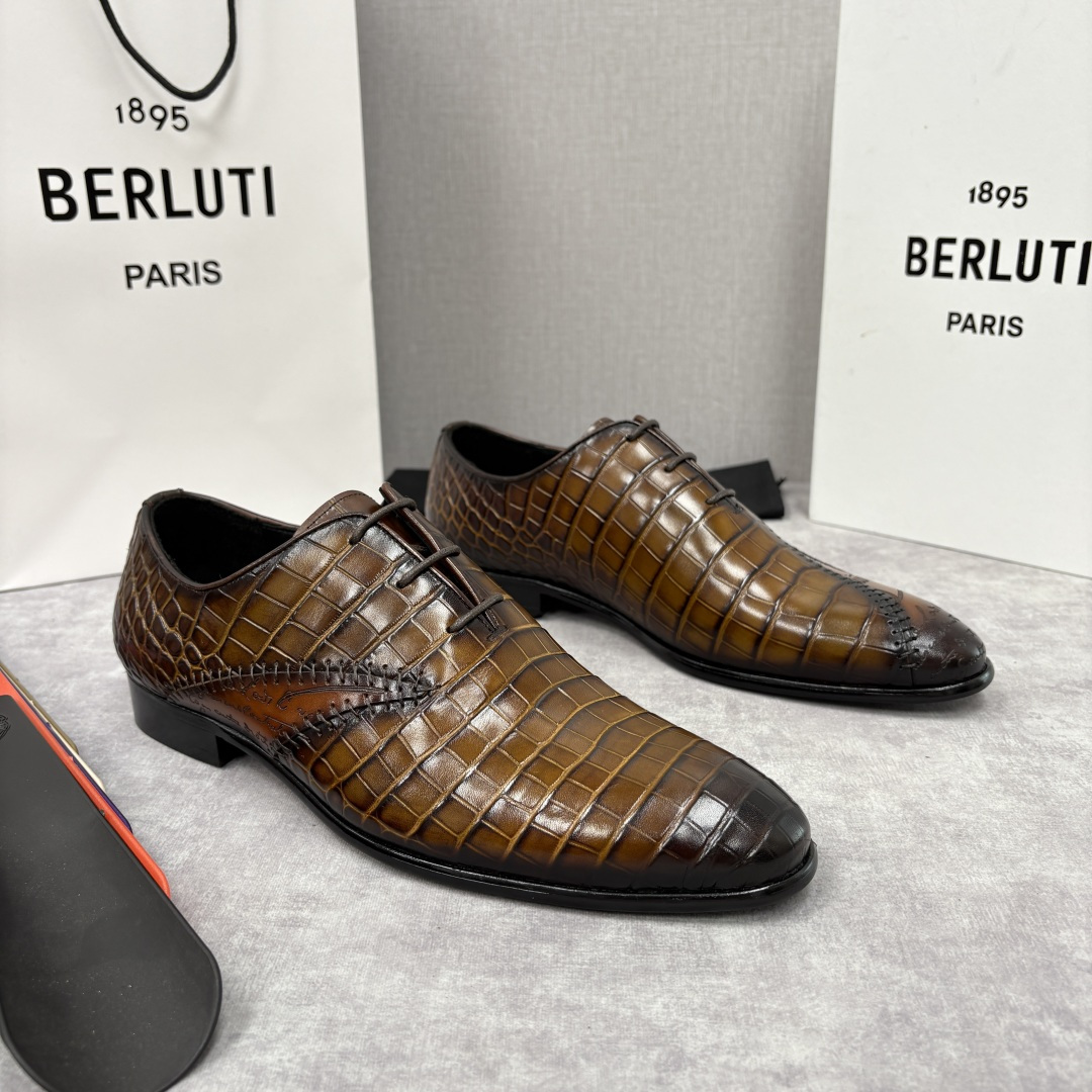 💋💍Berlut* 布鲁提 新款男士手工擦色正装皮鞋上新🆕 奢华与匠心的完美融合。甄选优质进口鳄鱼🐊压纹