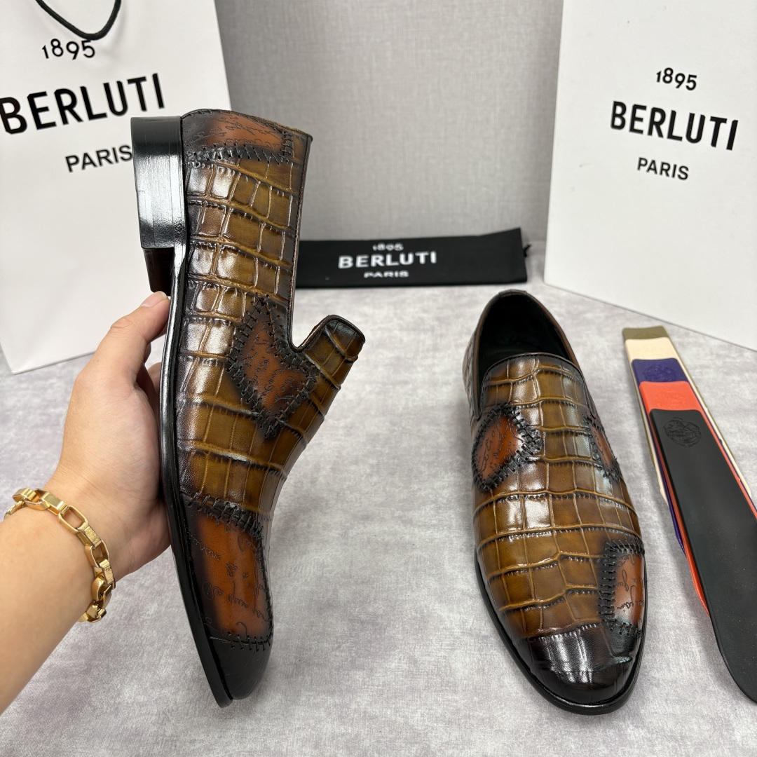 💋💍Berlut* 布鲁提 新款男士手工擦色鳄鱼纹乐福鞋正装皮鞋上新🆕 奢华与匠心的完美融合。甄选优质进