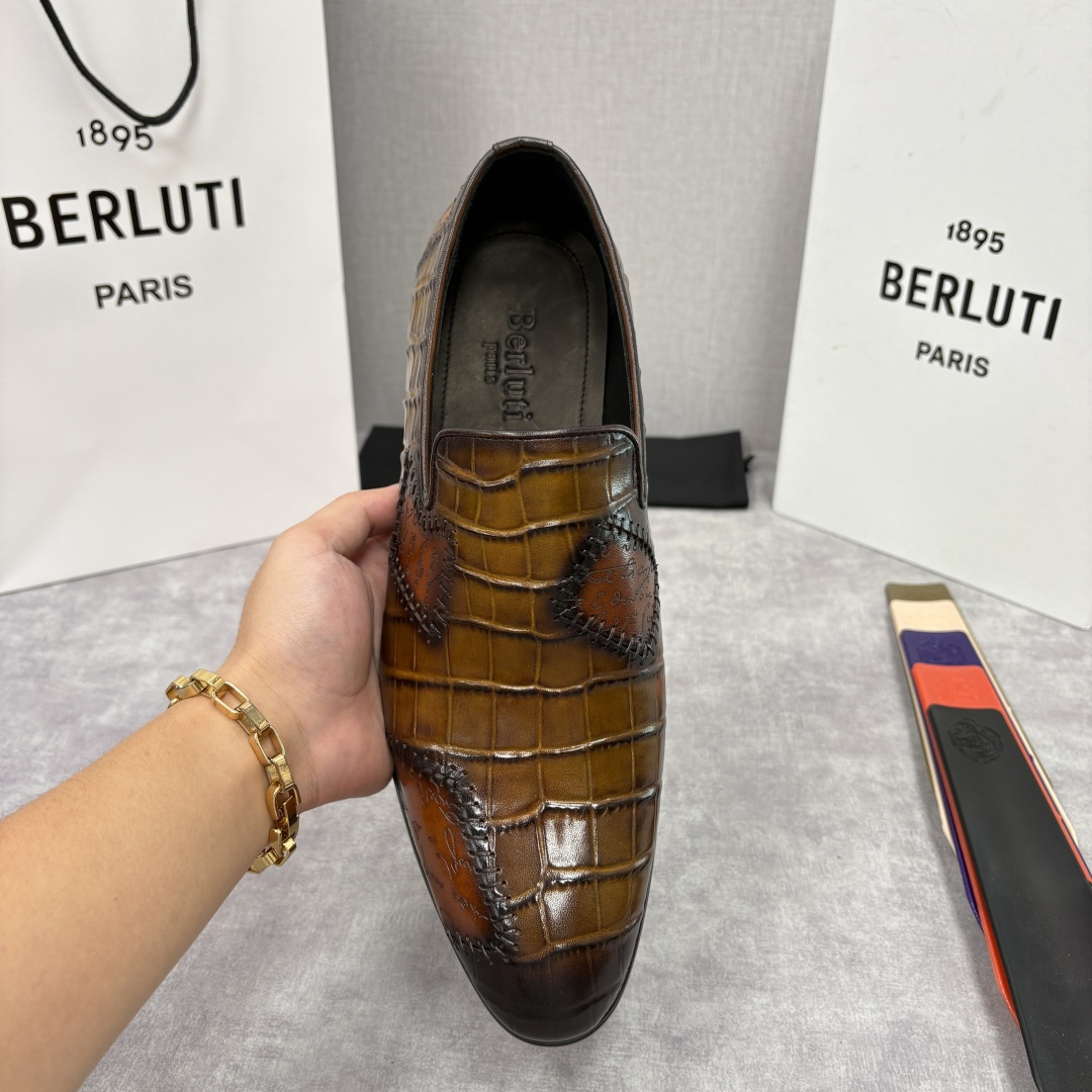 💋💍Berlut* 布鲁提 新款男士手工擦色鳄鱼纹乐福鞋正装皮鞋上新🆕 奢华与匠心的完美融合。甄选优质进
