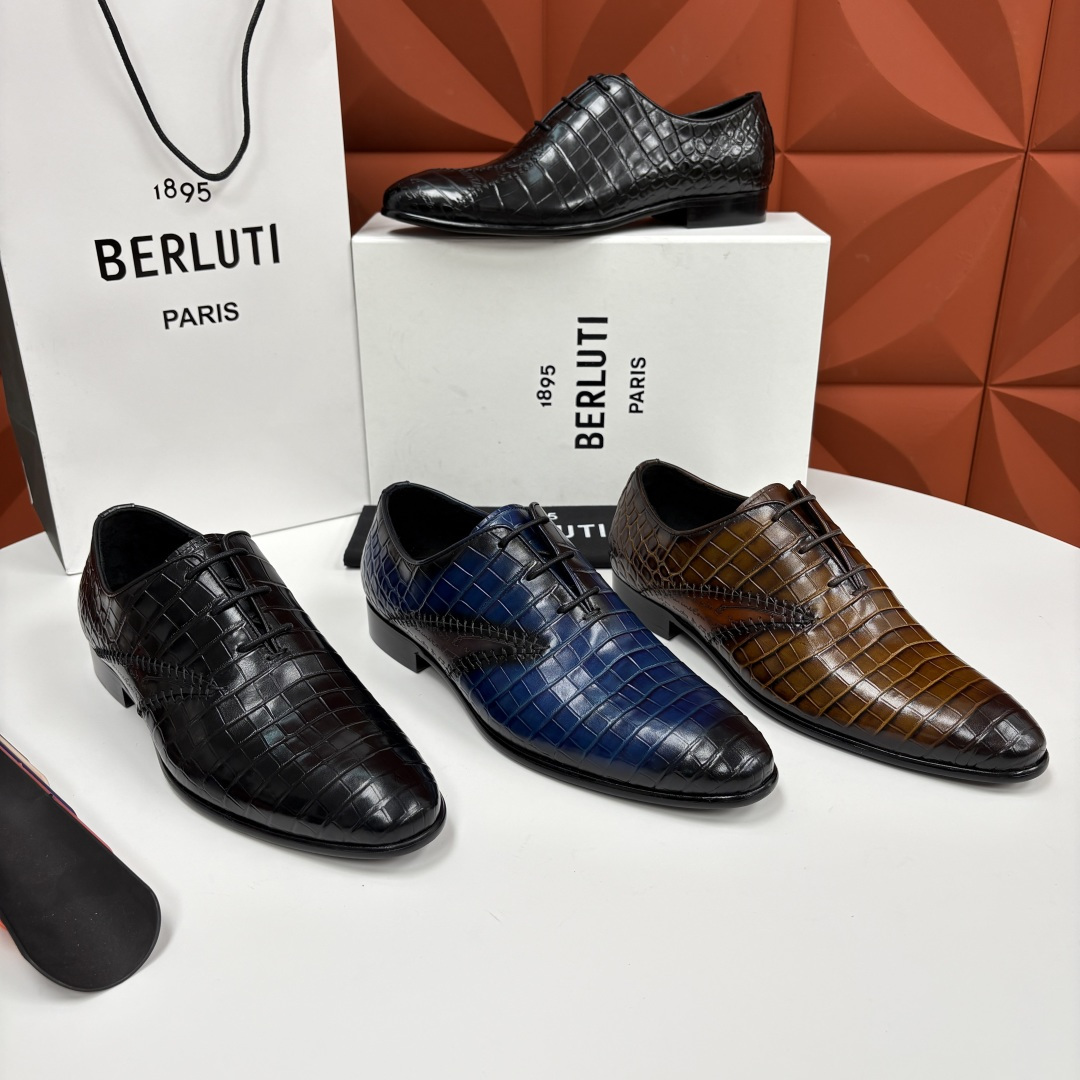 💋💍Berlut* 布鲁提 新款男士手工擦色正装皮鞋上新🆕 奢华与匠心的完美融合。甄选优质进口鳄鱼🐊压纹