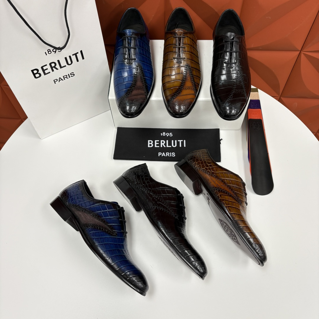 💋💍Berlut* 布鲁提 新款男士手工擦色正装皮鞋上新🆕 奢华与匠心的完美融合。甄选优质进口鳄鱼🐊压纹