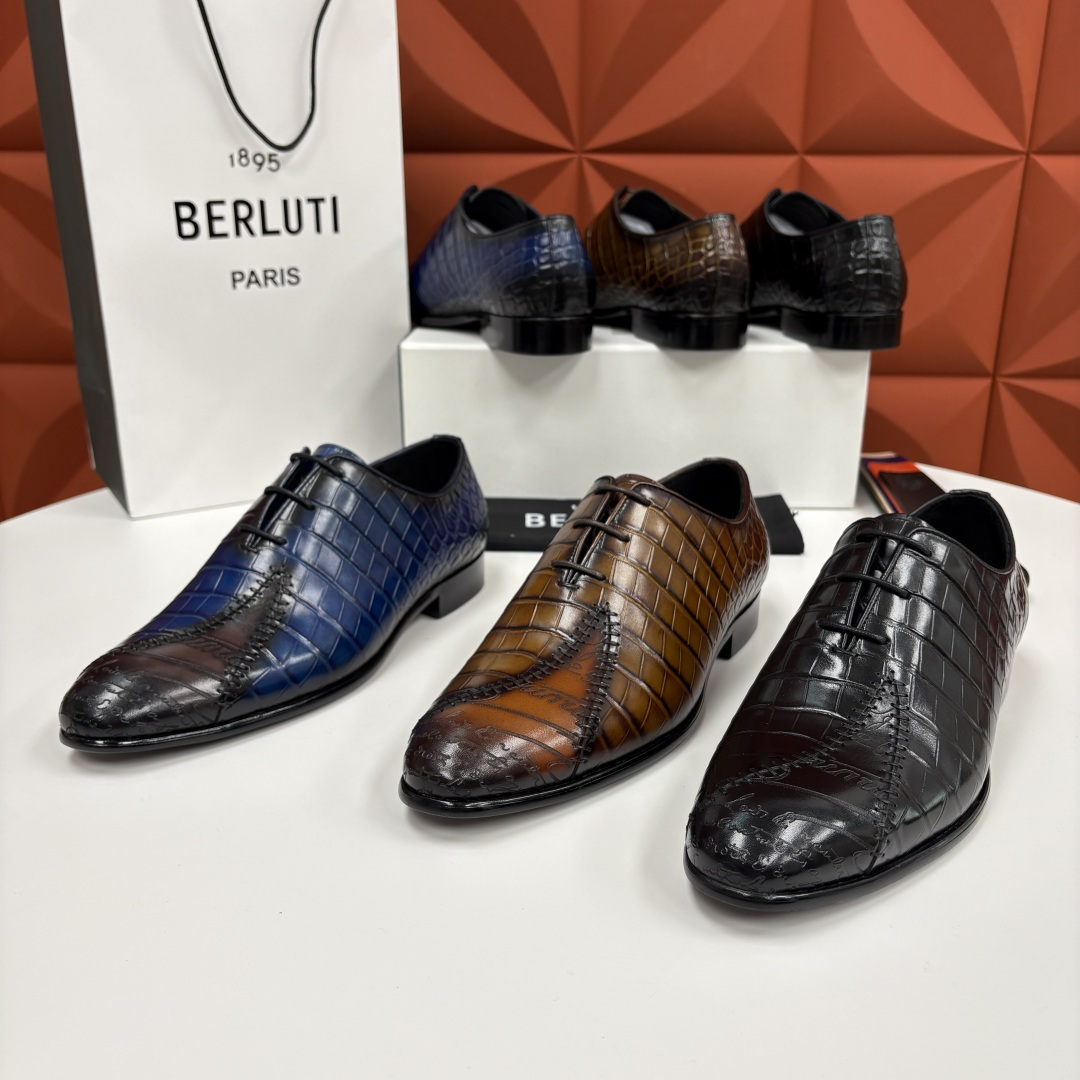 💋💍Berlut* 布鲁提 新款男士手工擦色正装皮鞋上新🆕 奢华与匠心的完美融合。甄选优质进口鳄鱼🐊压纹