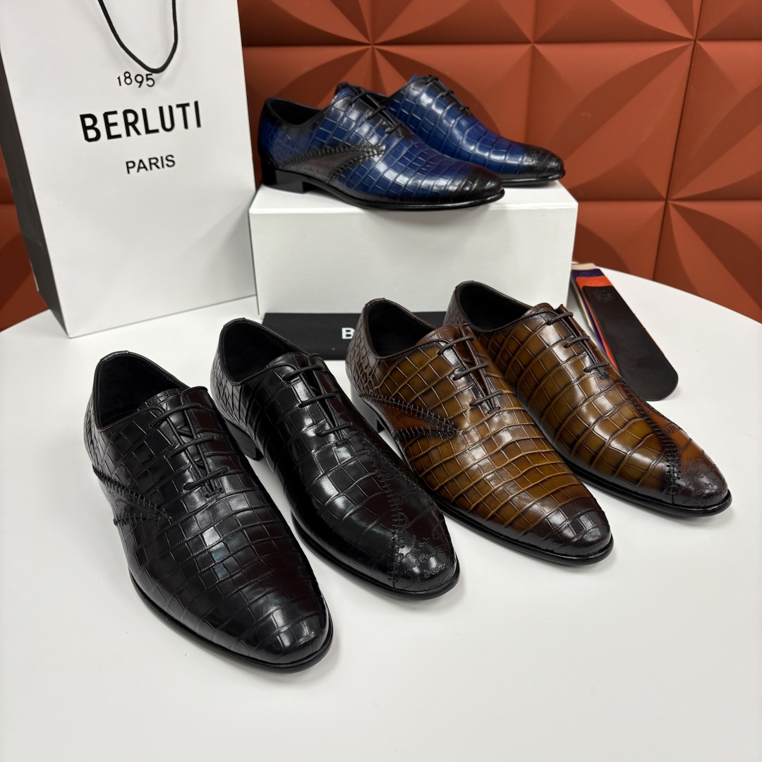 💋💍Berlut* 布鲁提 新款男士手工擦色正装皮鞋上新🆕 奢华与匠心的完美融合。甄选优质进口鳄鱼🐊压纹
