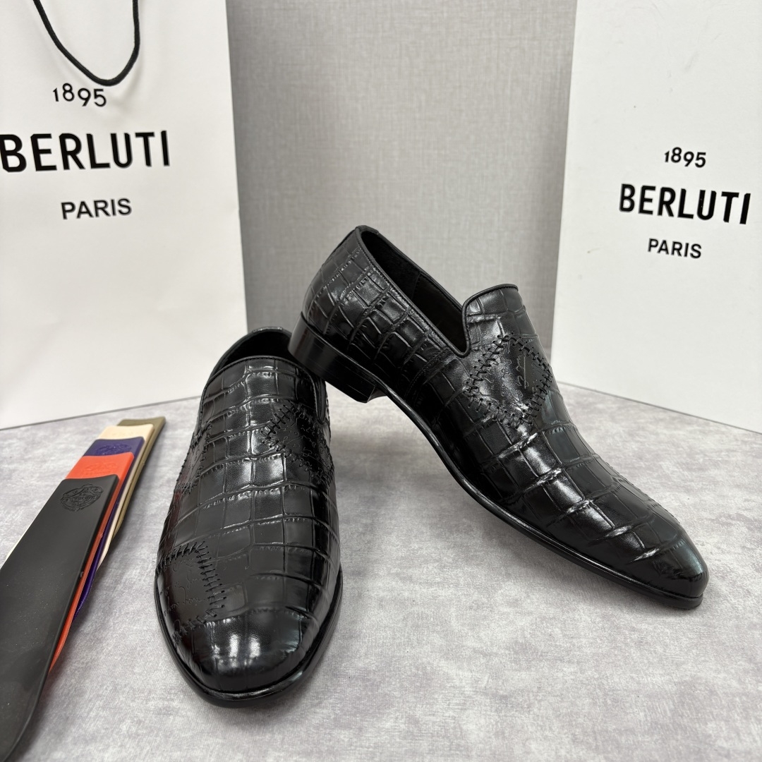 💋💍Berlut* 布鲁提 新款男士手工擦色鳄鱼纹乐福鞋正装皮鞋上新🆕 奢华与匠心的完美融合。甄选优质进