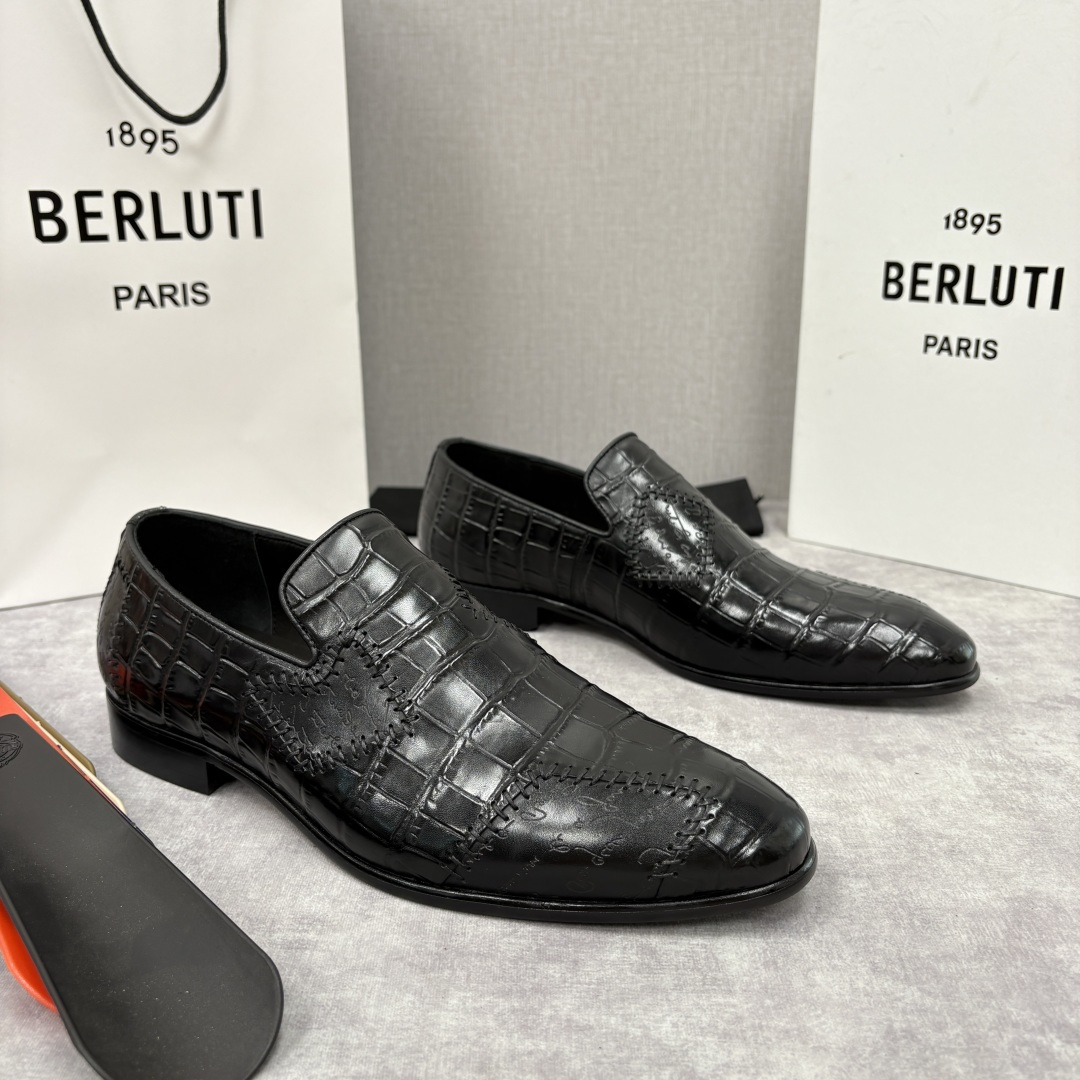 💋💍Berlut* 布鲁提 新款男士手工擦色鳄鱼纹乐福鞋正装皮鞋上新🆕 奢华与匠心的完美融合。甄选优质进