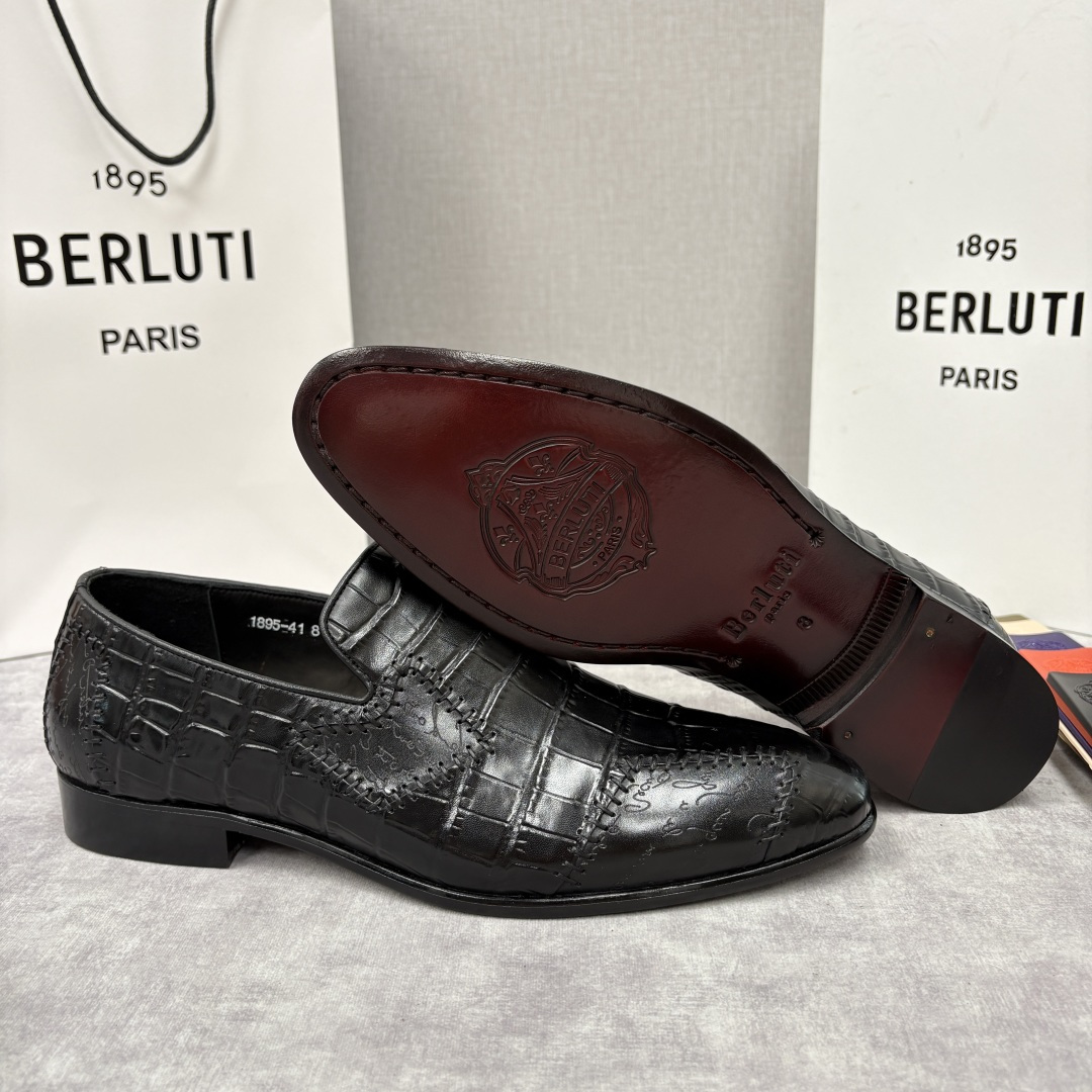 💋💍Berlut* 布鲁提 新款男士手工擦色鳄鱼纹乐福鞋正装皮鞋上新🆕 奢华与匠心的完美融合。甄选优质进