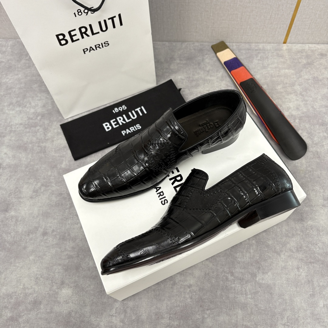 💋💍Berlut* 布鲁提 新款男士手工擦色鳄鱼纹乐福鞋正装皮鞋上新🆕 奢华与匠心的完美融合。甄选优质进