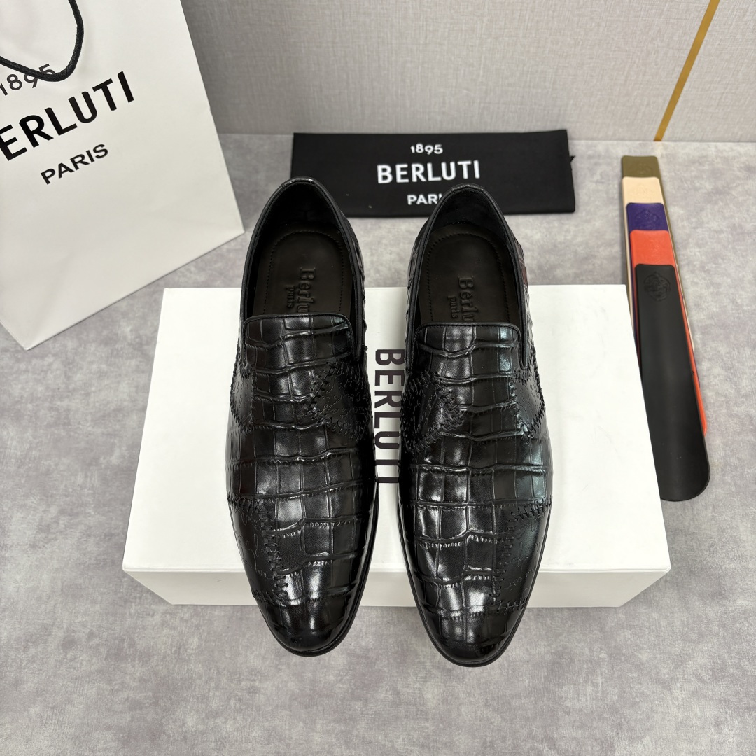 💋💍Berlut* 布鲁提 新款男士手工擦色鳄鱼纹乐福鞋正装皮鞋上新🆕 奢华与匠心的完美融合。甄选优质进