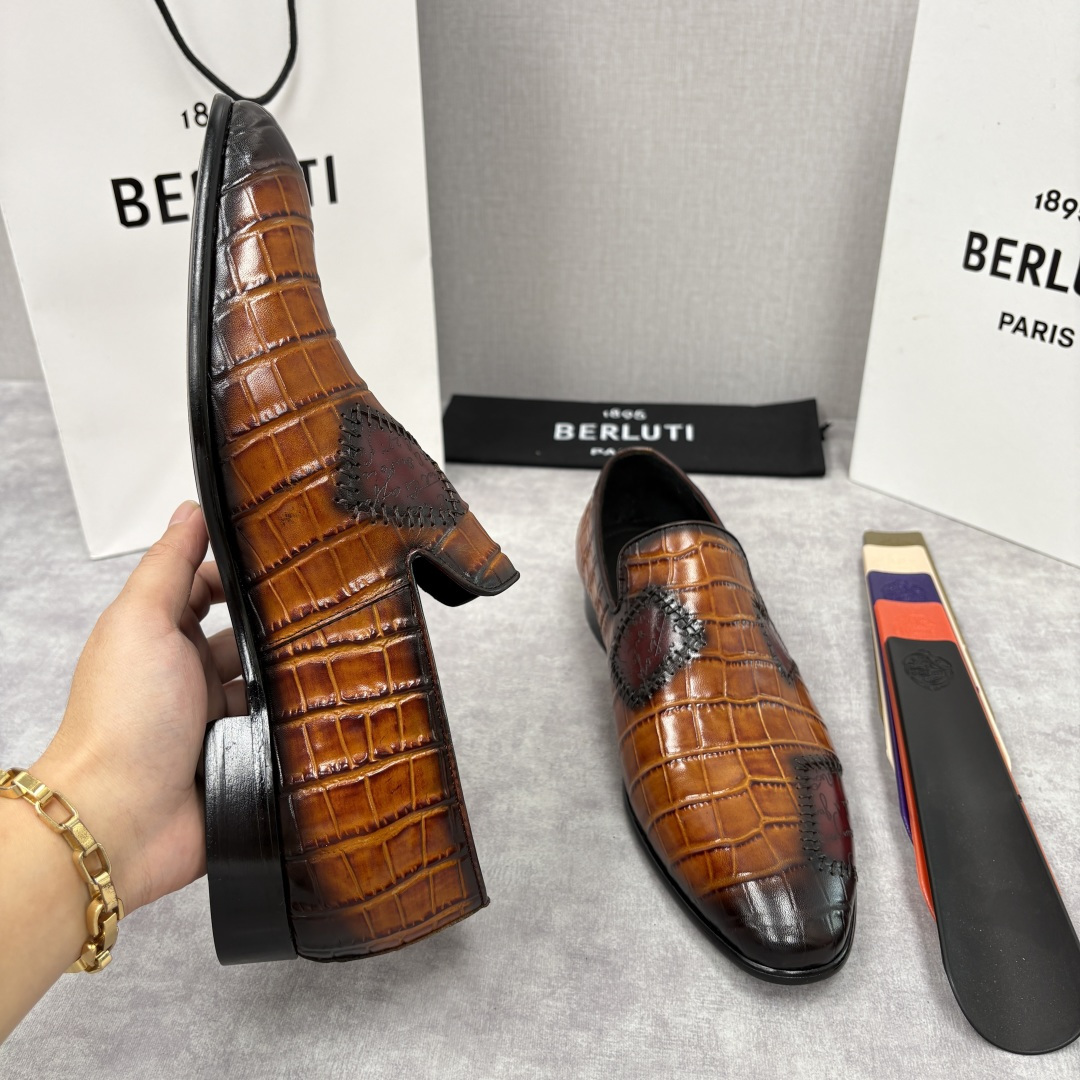 💋💍Berlut* 布鲁提 新款男士手工擦色鳄鱼纹乐福鞋正装皮鞋上新🆕 奢华与匠心的完美融合。甄选优质进