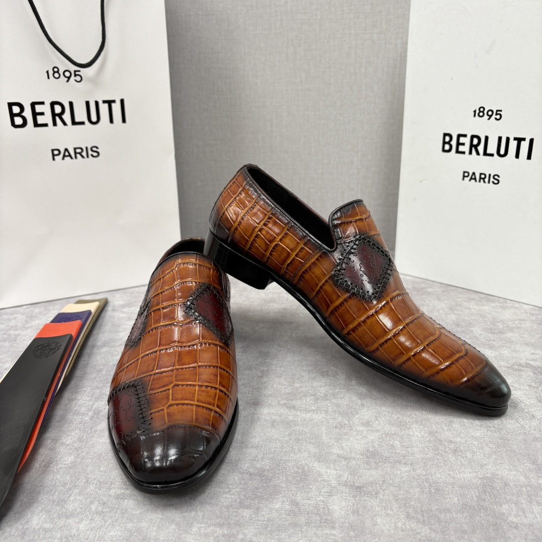 💋💍Berlut* 布鲁提 新款男士手工擦色鳄鱼纹乐福鞋正装皮鞋上新🆕 奢华与匠心的完美融合。甄选优质进