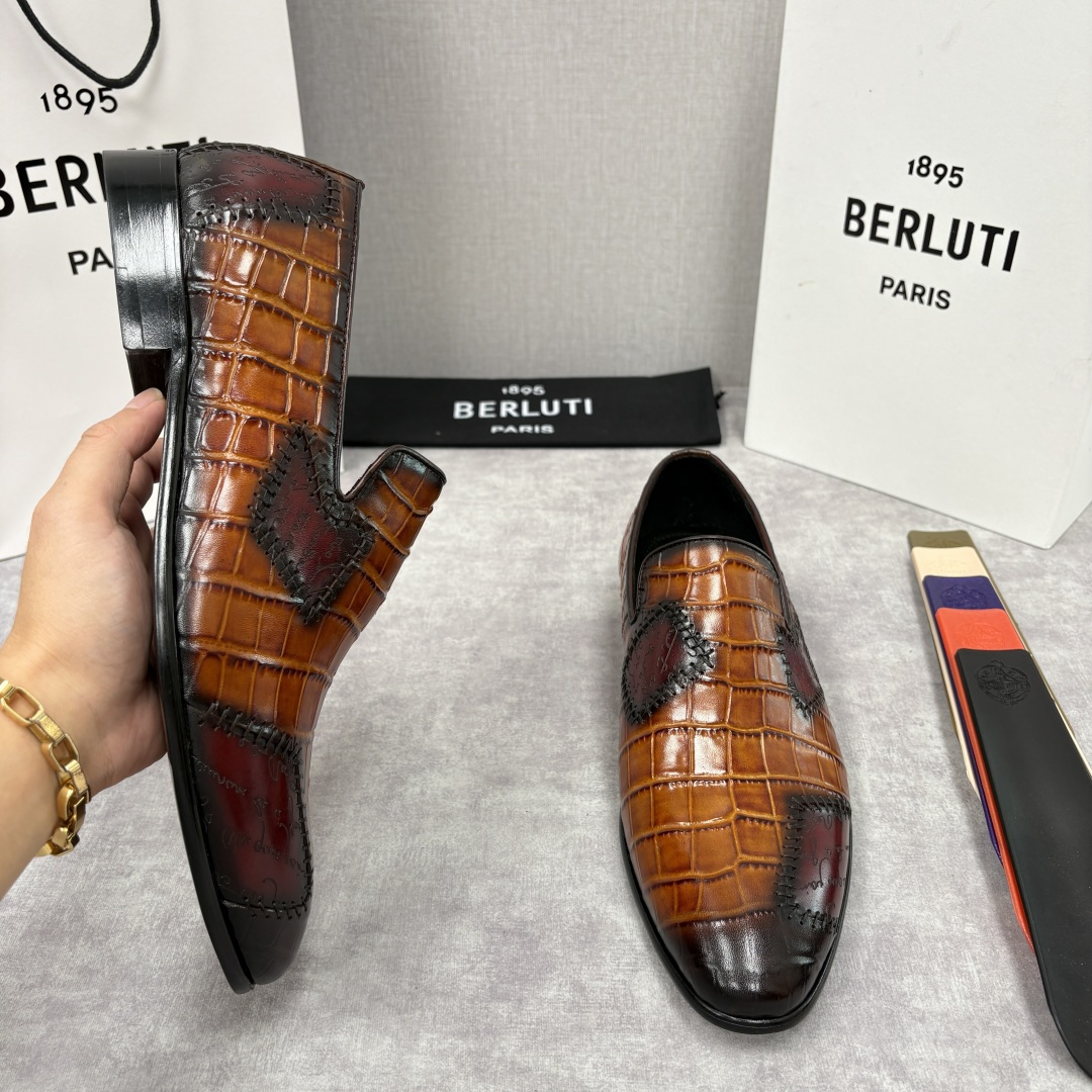 💋💍Berlut* 布鲁提 新款男士手工擦色鳄鱼纹乐福鞋正装皮鞋上新🆕 奢华与匠心的完美融合。甄选优质进