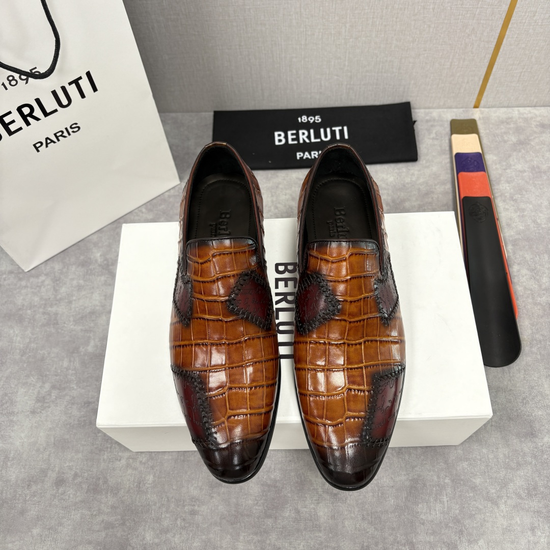 💋💍Berlut* 布鲁提 新款男士手工擦色鳄鱼纹乐福鞋正装皮鞋上新🆕 奢华与匠心的完美融合。甄选优质进