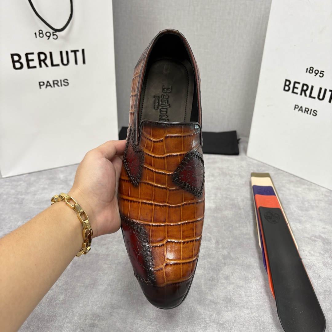 💋💍Berlut* 布鲁提 新款男士手工擦色鳄鱼纹乐福鞋正装皮鞋上新🆕 奢华与匠心的完美融合。甄选优质进
