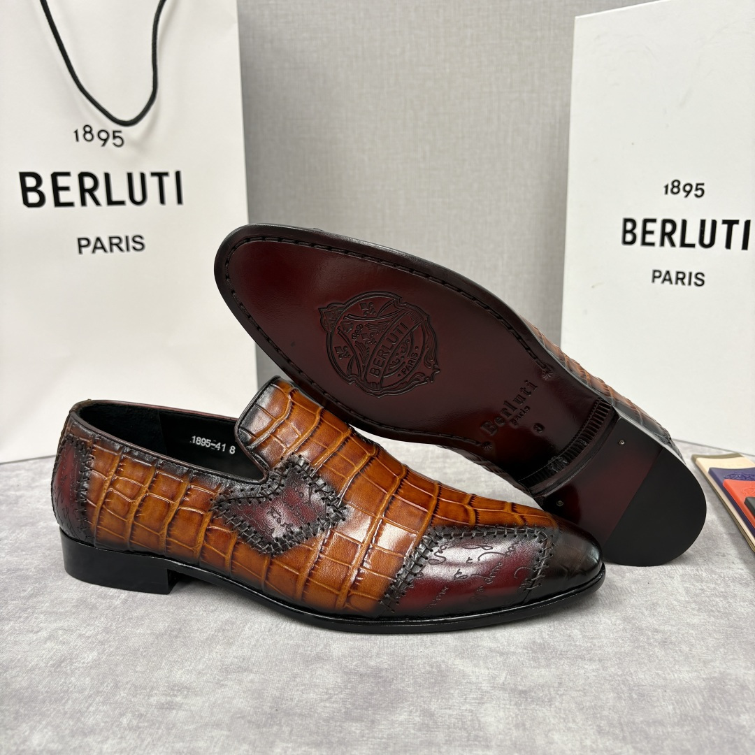 💋💍Berlut* 布鲁提 新款男士手工擦色鳄鱼纹乐福鞋正装皮鞋上新🆕 奢华与匠心的完美融合。甄选优质进