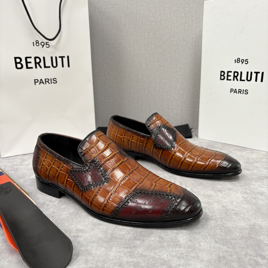 💋💍Berlut* 布鲁提 新款男士手工擦色鳄鱼纹乐福鞋正装皮鞋上新🆕 奢华与匠心的完美融合。甄选优质进