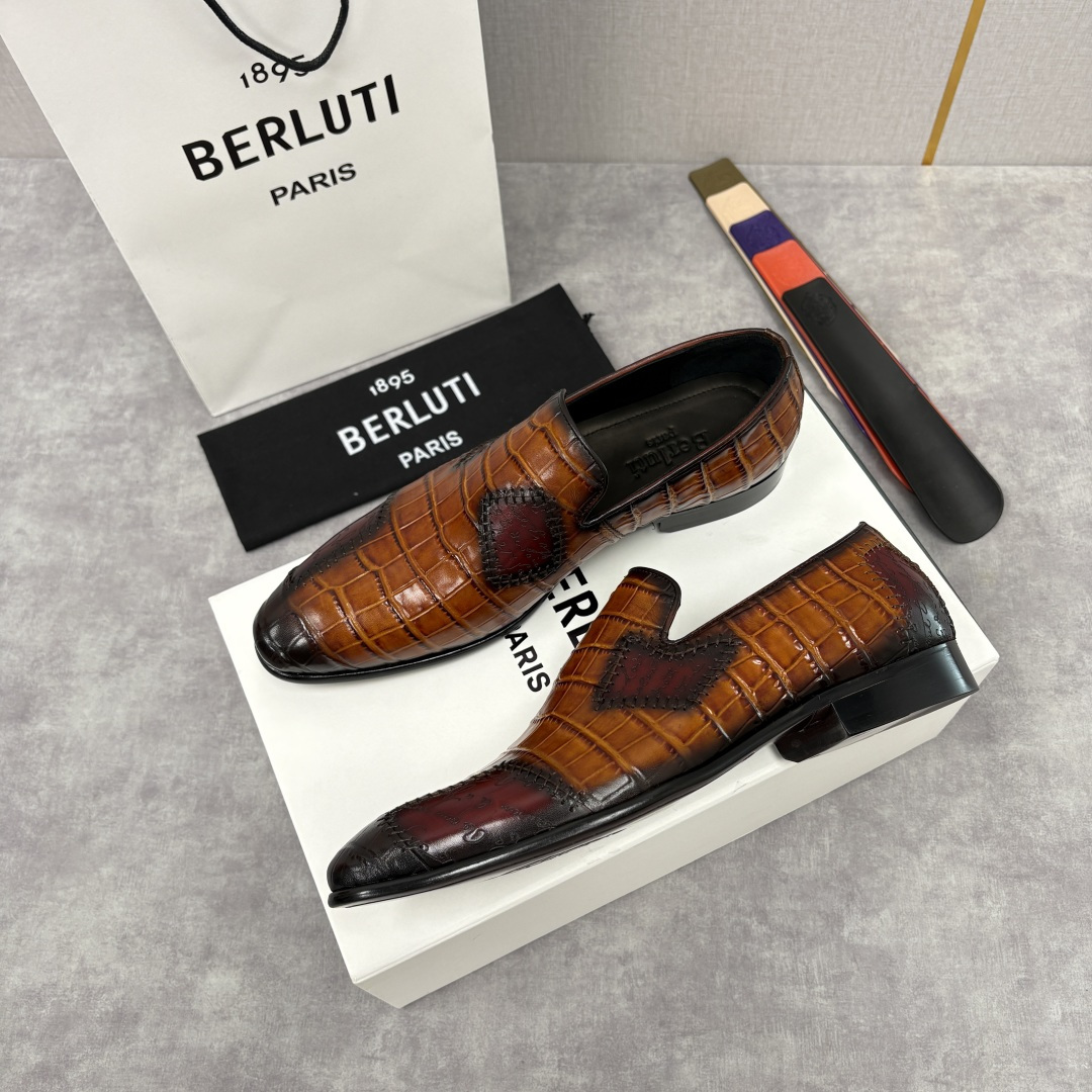 💋💍Berlut* 布鲁提 新款男士手工擦色鳄鱼纹乐福鞋正装皮鞋上新🆕 奢华与匠心的完美融合。甄选优质进