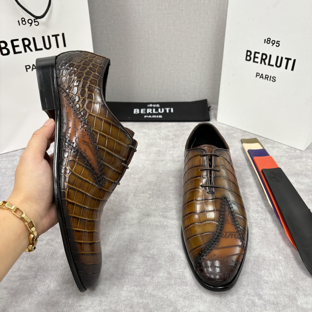 💋💍Berlut* 布鲁提 新款男士手工擦色正装皮鞋上新🆕 奢华与匠心的完美融合。甄选优质进口鳄鱼🐊压纹