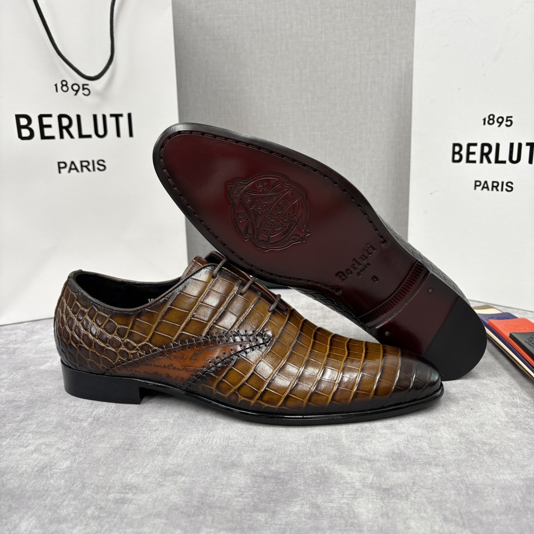 💋💍Berlut* 布鲁提 新款男士手工擦色正装皮鞋上新🆕 奢华与匠心的完美融合。甄选优质进口鳄鱼🐊压纹