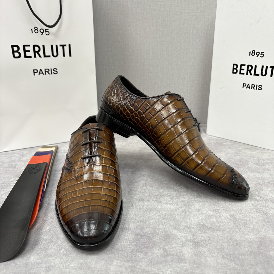 💋💍Berlut* 布鲁提 新款男士手工擦色正装皮鞋上新🆕 奢华与匠心的完美融合。甄选优质进口鳄鱼🐊压纹