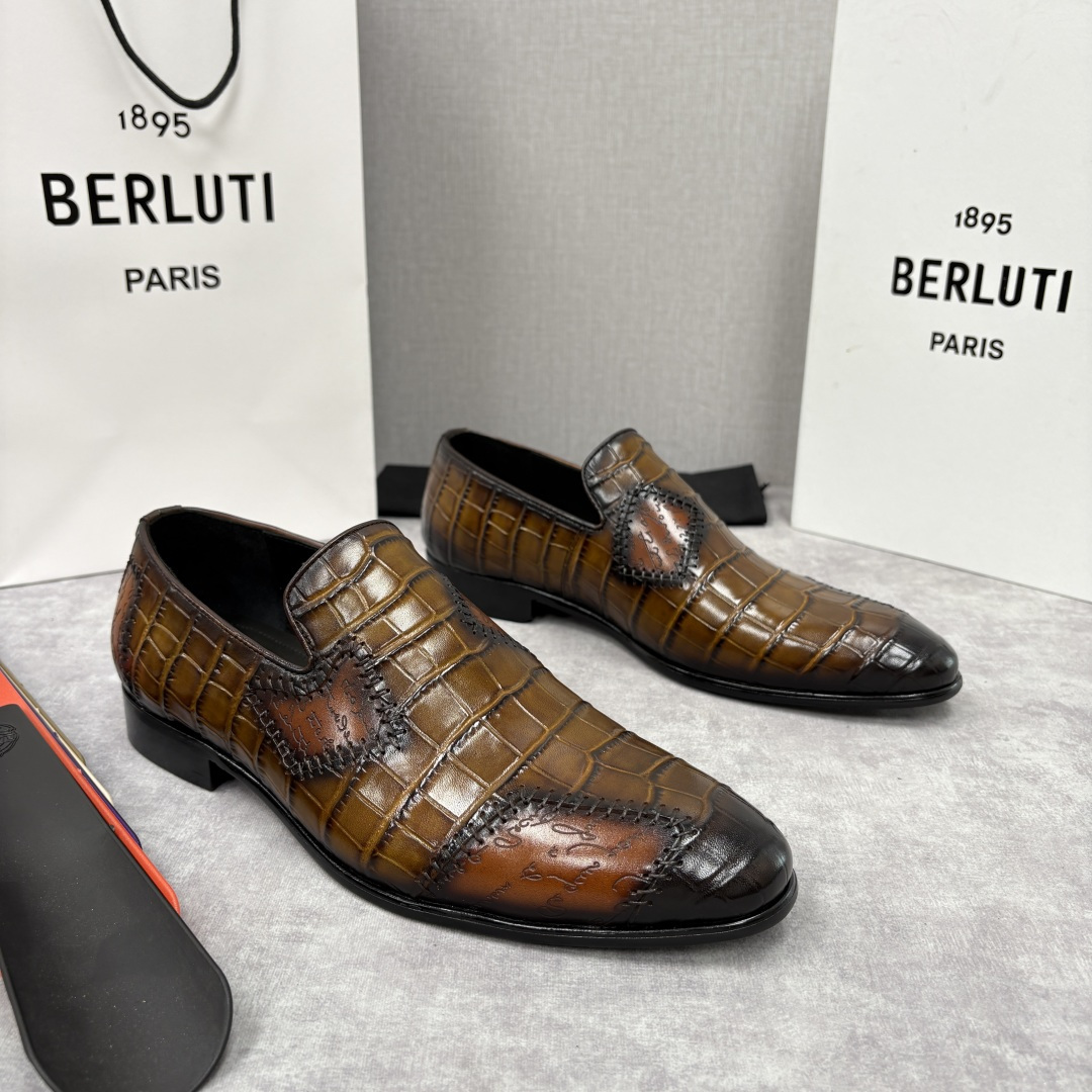 💋💍Berlut* 布鲁提 新款男士手工擦色鳄鱼纹乐福鞋正装皮鞋上新🆕 奢华与匠心的完美融合。甄选优质进