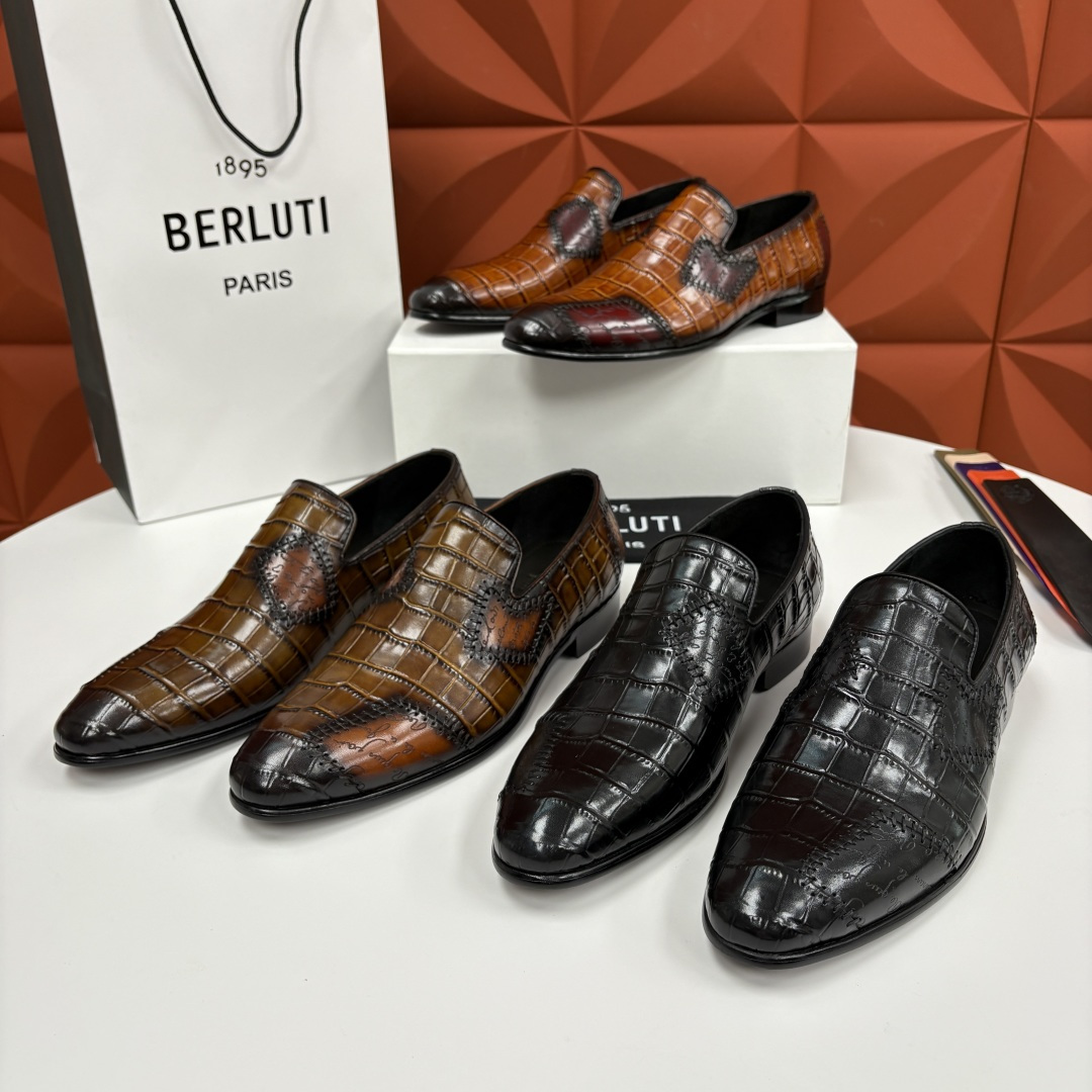 💋💍Berlut* 布鲁提 新款男士手工擦色鳄鱼纹乐福鞋正装皮鞋上新🆕 奢华与匠心的完美融合。甄选优质进