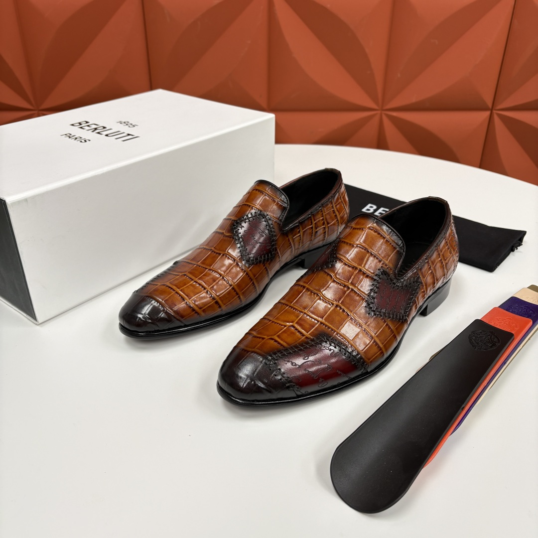 💋💍Berlut* 布鲁提 新款男士手工擦色鳄鱼纹乐福鞋正装皮鞋上新🆕 奢华与匠心的完美融合。甄选优质进