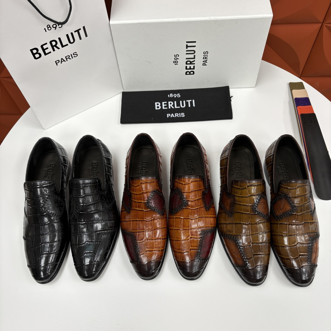 💋💍Berlut* 布鲁提 新款男士手工擦色鳄鱼纹乐福鞋正装皮鞋上新🆕 奢华与匠心的完美融合。甄选优质进